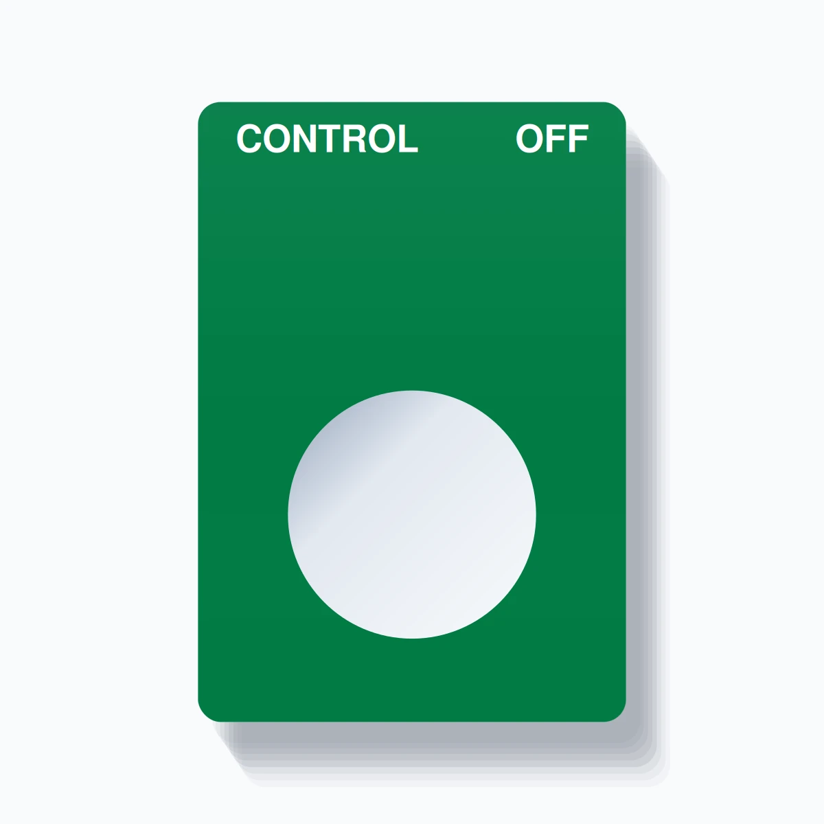 22mm Ring Tag – CONTROL OFF, Two-Line Rounded, White on Green