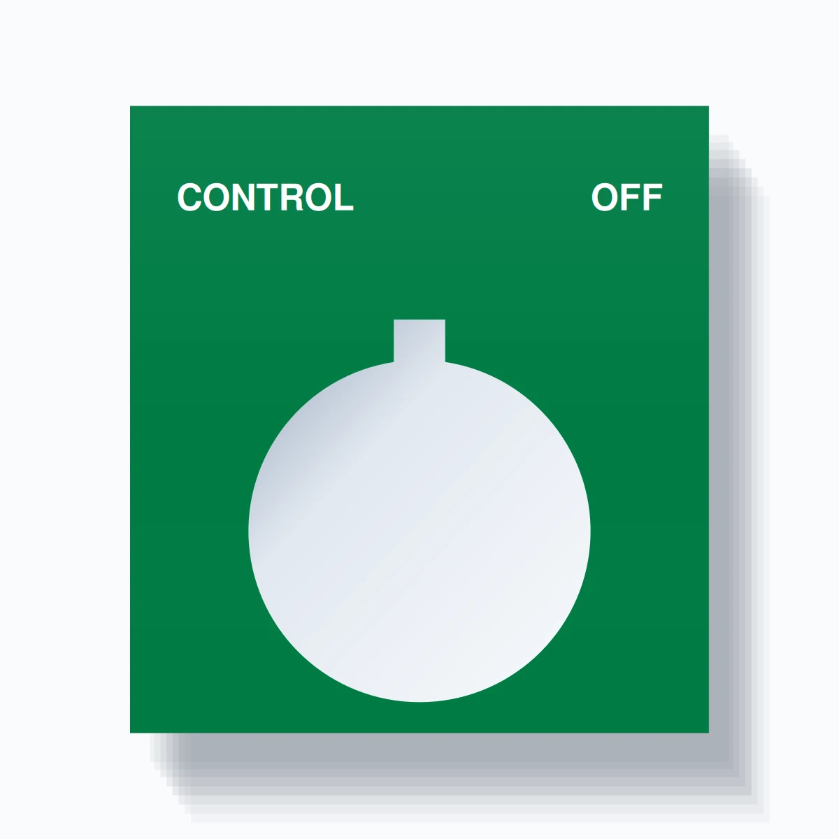 22mm Ring Tag – CONTROL OFF, Two-Line Square, Allen-Bradley Compatible, White on Green