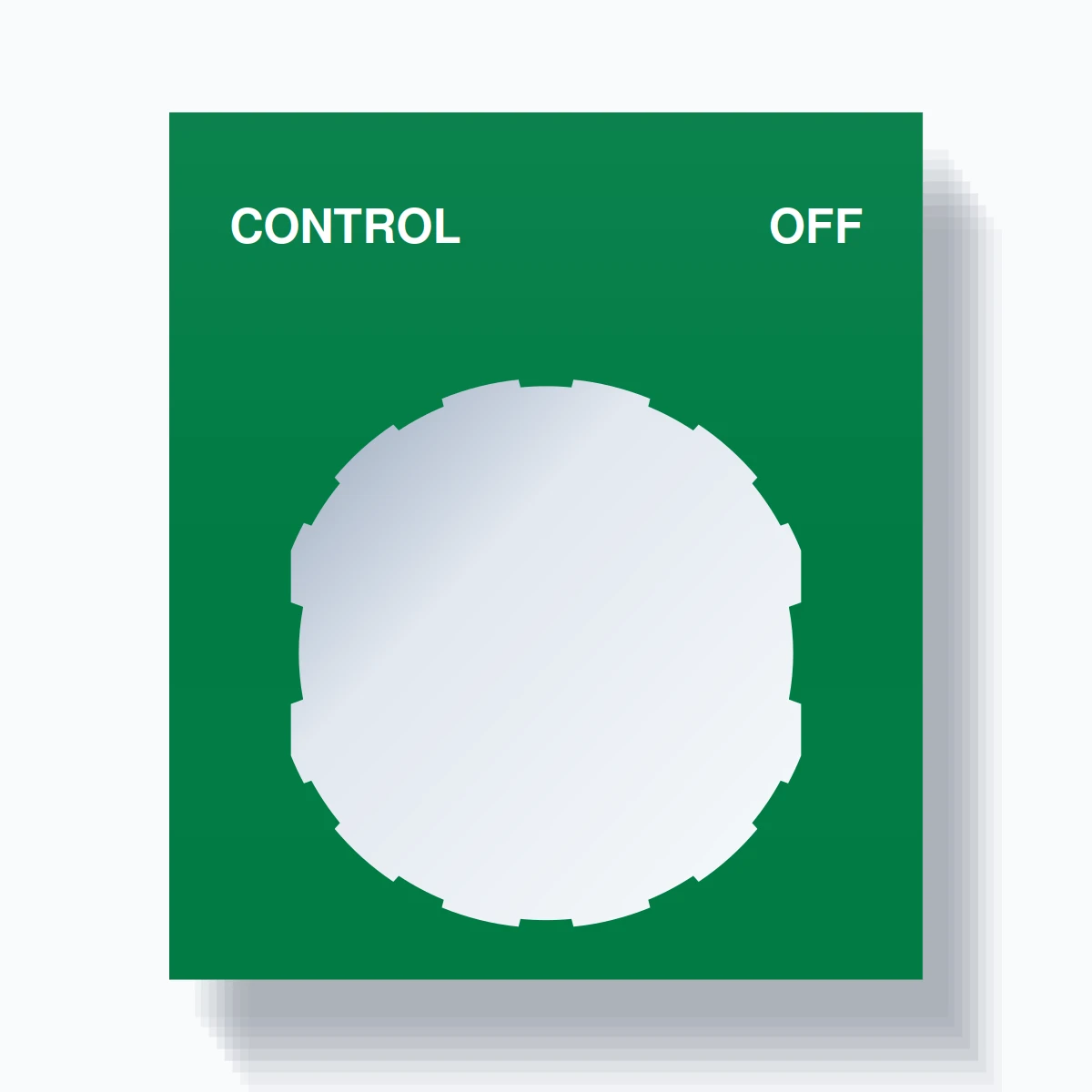 22mm Ring Tag – CONTROL OFF, Two-Line Square, Schneider Electric Compatible, White on Green