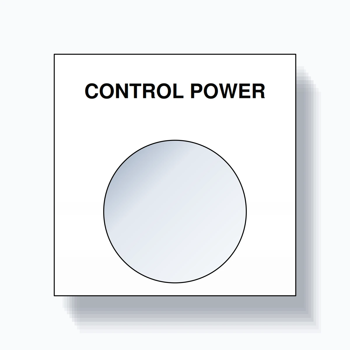 22mm Ring Tag – CONTROL POWER, Single-Line Square, Black on White