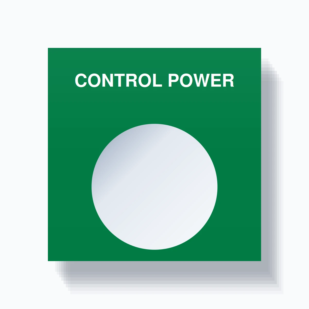 22mm Ring Tag – CONTROL POWER, Single-Line Square, White on Green