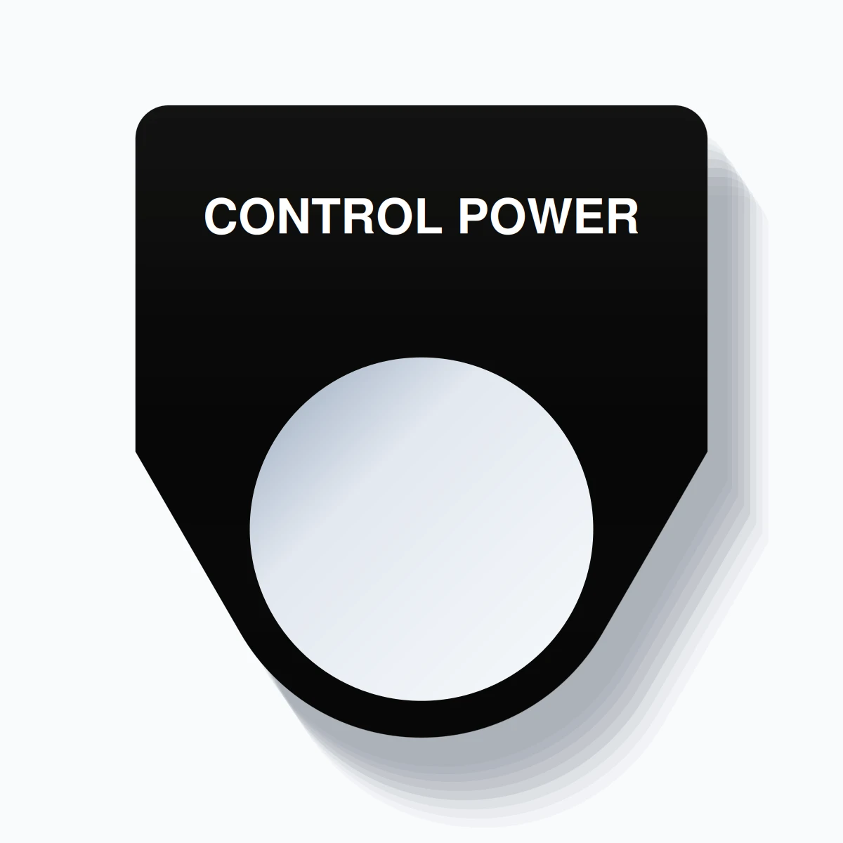 22mm Ring Tag – CONTROL POWER, Single-Line Traditional, White on Black