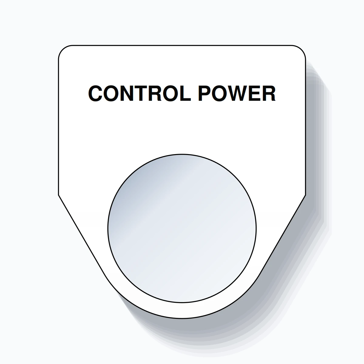 22mm Ring Tag – CONTROL POWER, Single-Line Traditional, Black on White