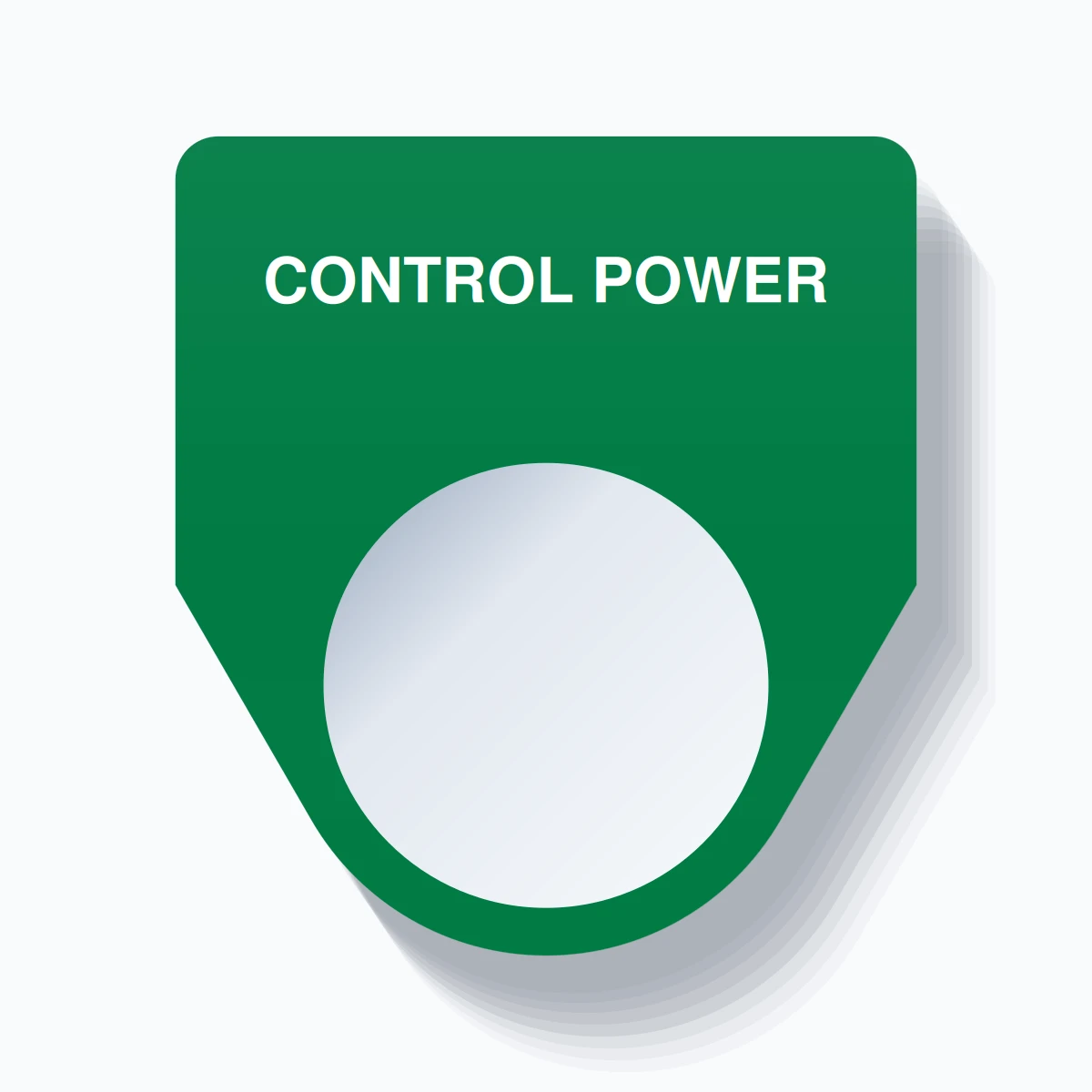 22mm Ring Tag – CONTROL POWER, Single-Line Traditional, White on Green