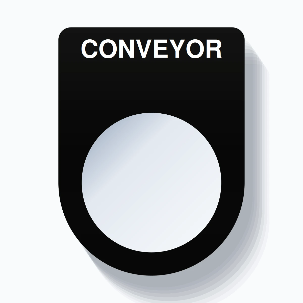 22mm Ring Tag – CONVEYOR, Single-Line Slim, White on Black