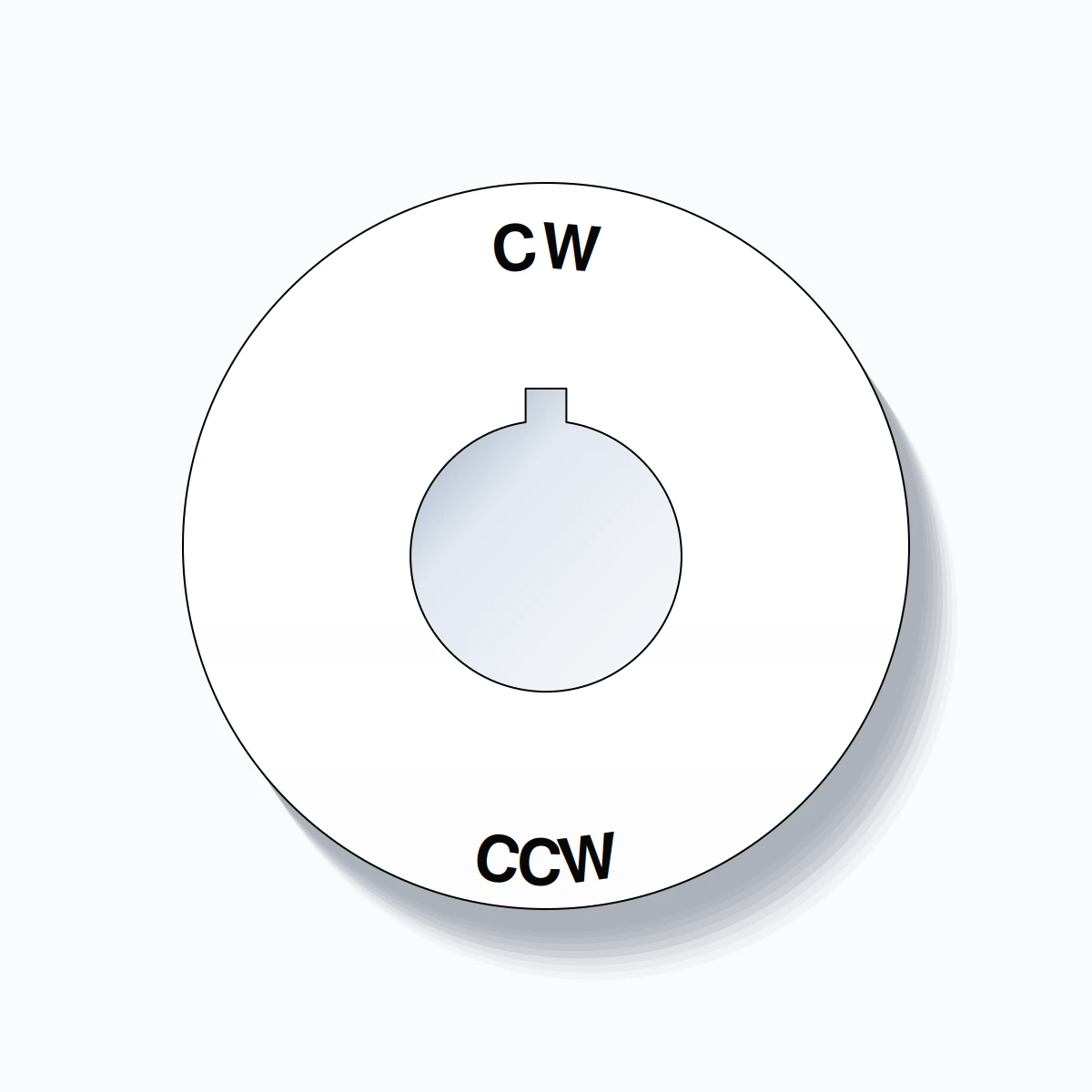 22mm Ring Tag – CW CCW, Single-Line 60mm Round, Allen-Bradley Compatible, Black on White