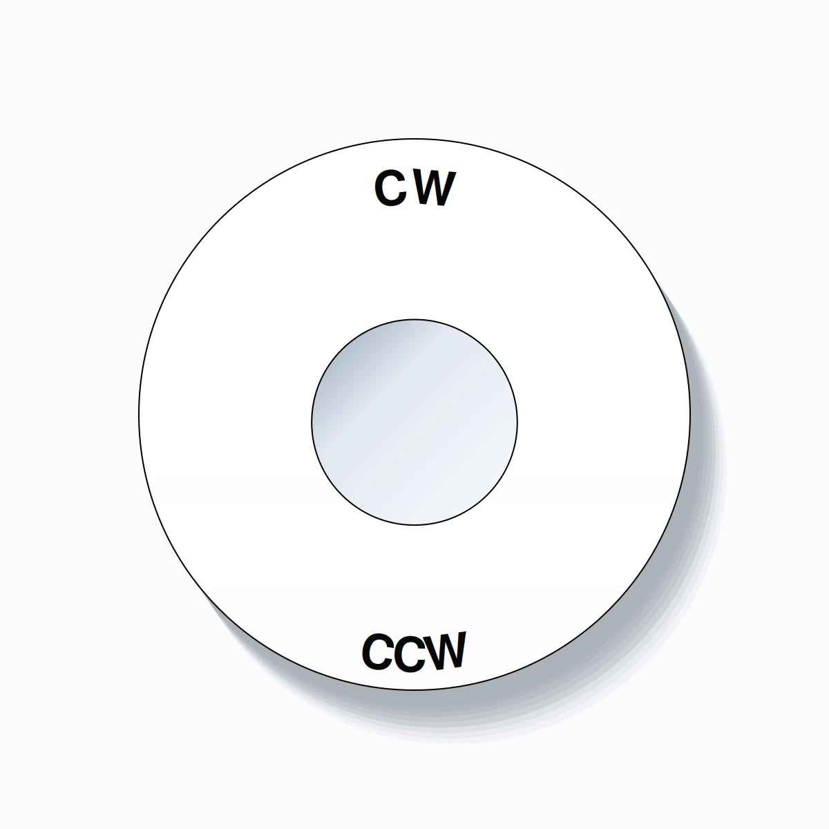 22mm Ring Tag – CW CCW, Single-Line 60mm Round, Black on White