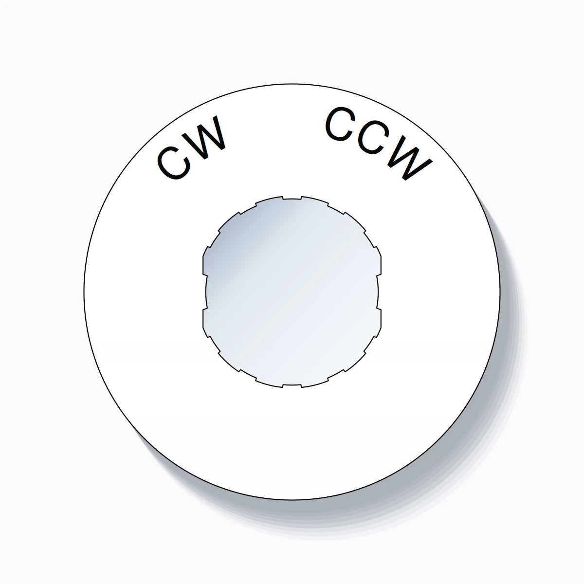 22mm Ring Tag – CW       CCW, Single-Line 60mm Round, Schneider Electric Compatible, Black on White