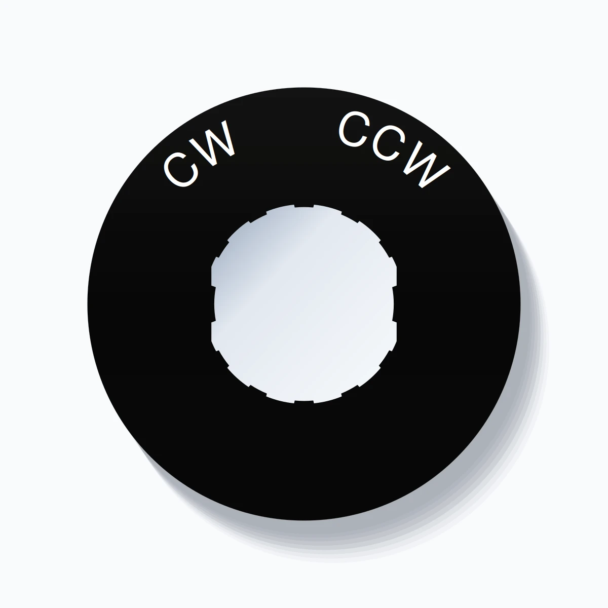 22mm Ring Tag – CW       CCW, Single-Line 60mm Round, Schneider Electric Compatible, White on Black