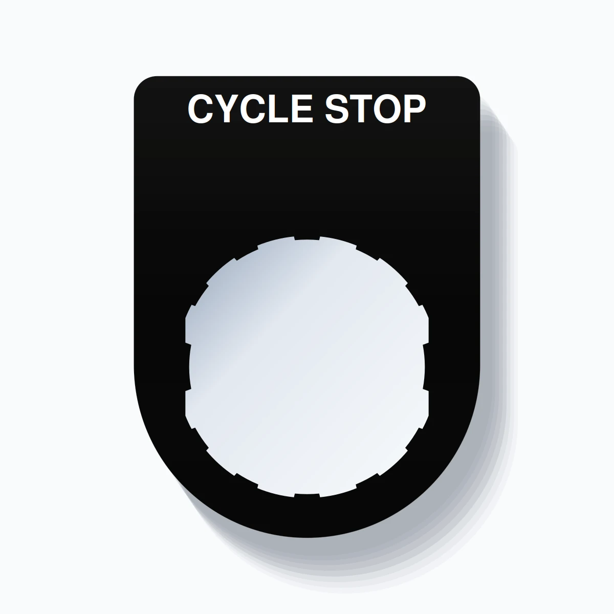 22mm Ring Tag – CYCLE STOP, Single-Line Slim, Schneider Electric Compatible, White on Black