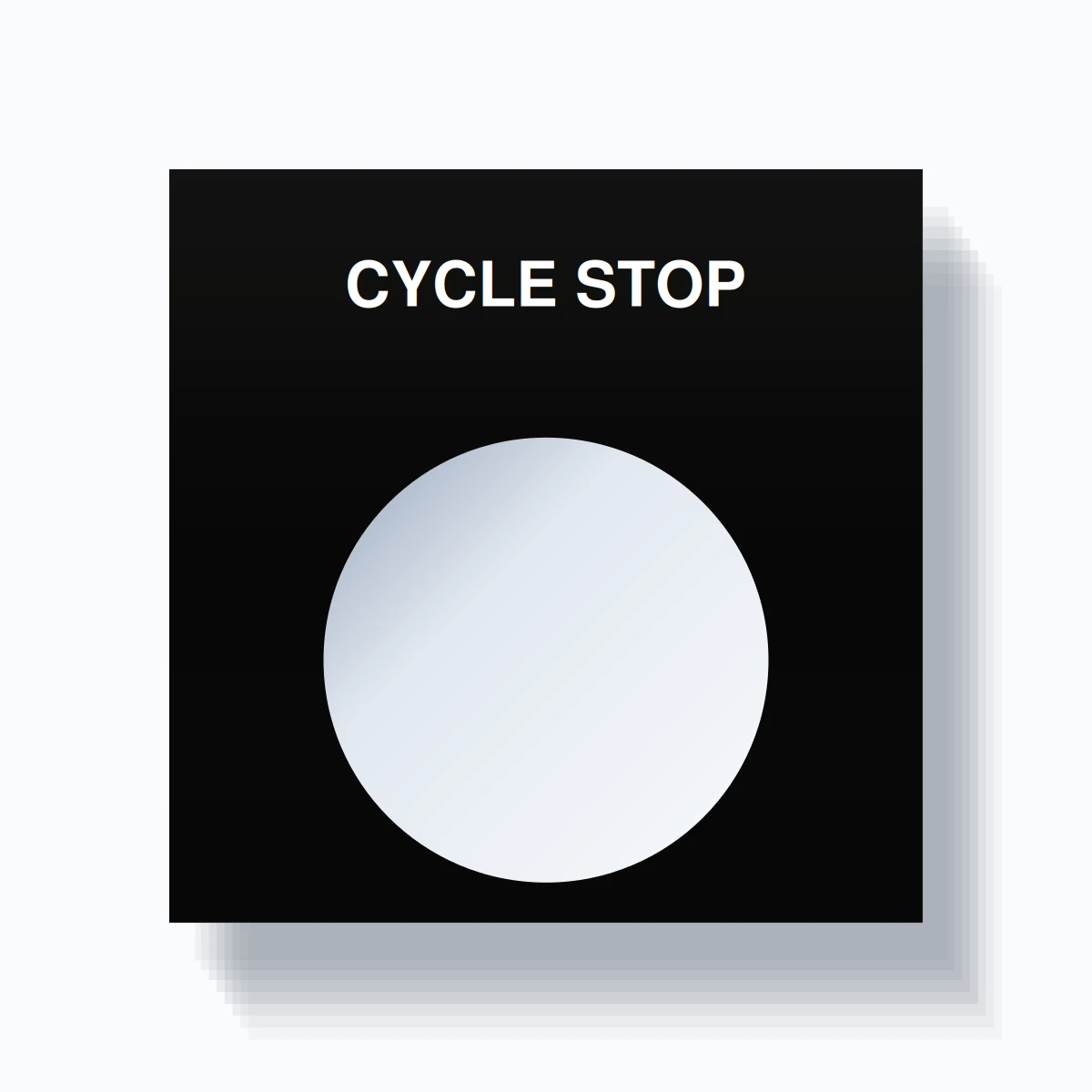 22mm Ring Tag – CYCLE STOP, Single-Line Square, White on Black