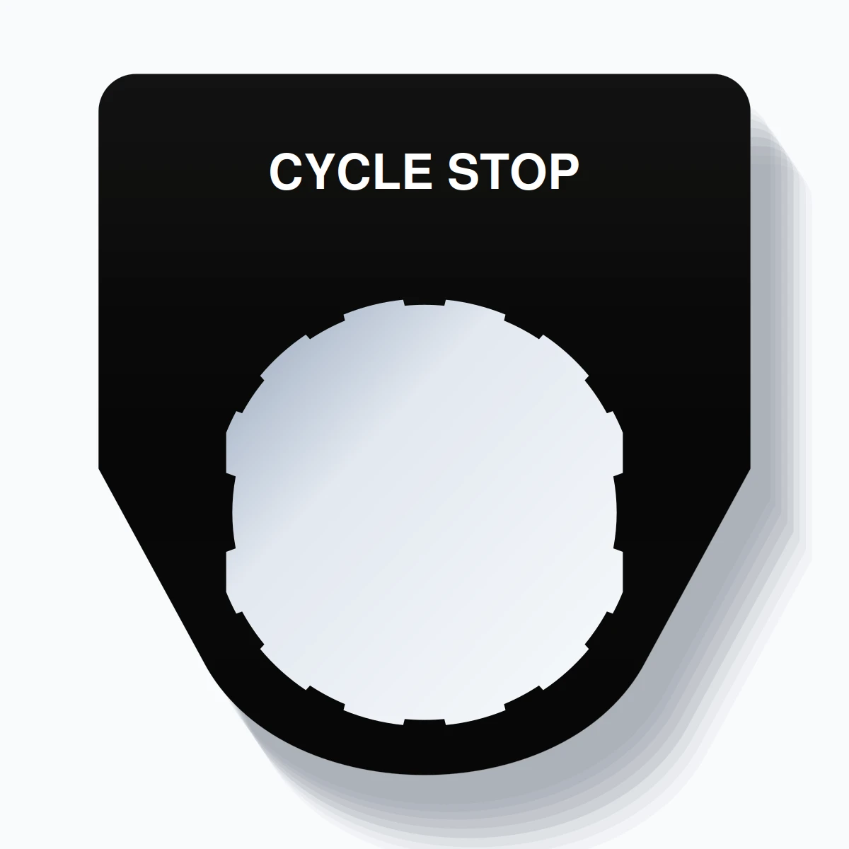 22mm Ring Tag – CYCLE STOP, Single-Line Traditional, Schneider Electric Compatible, White on Black