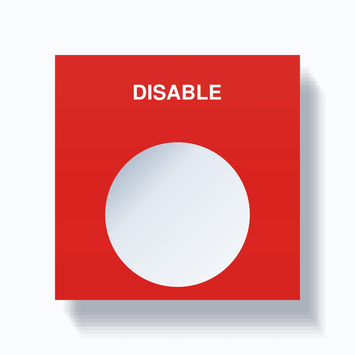 22mm Ring Tag – DISABLE, Single-Line Square, White on Red