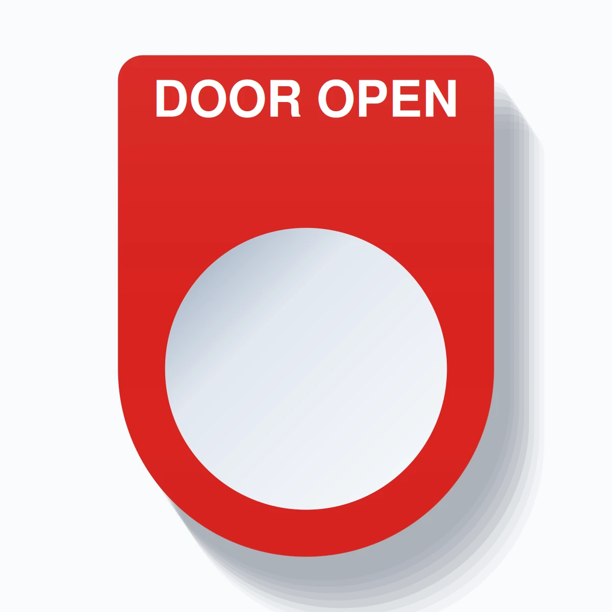 22mm Ring Tag – DOOR OPEN, Single-Line Slim, White on Red