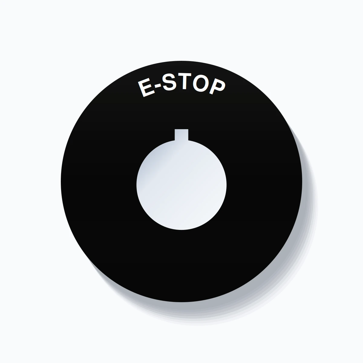 22mm Ring Tag – E-STOP, Single-Line 60mm Round, Allen-Bradley Compatible, White on Black