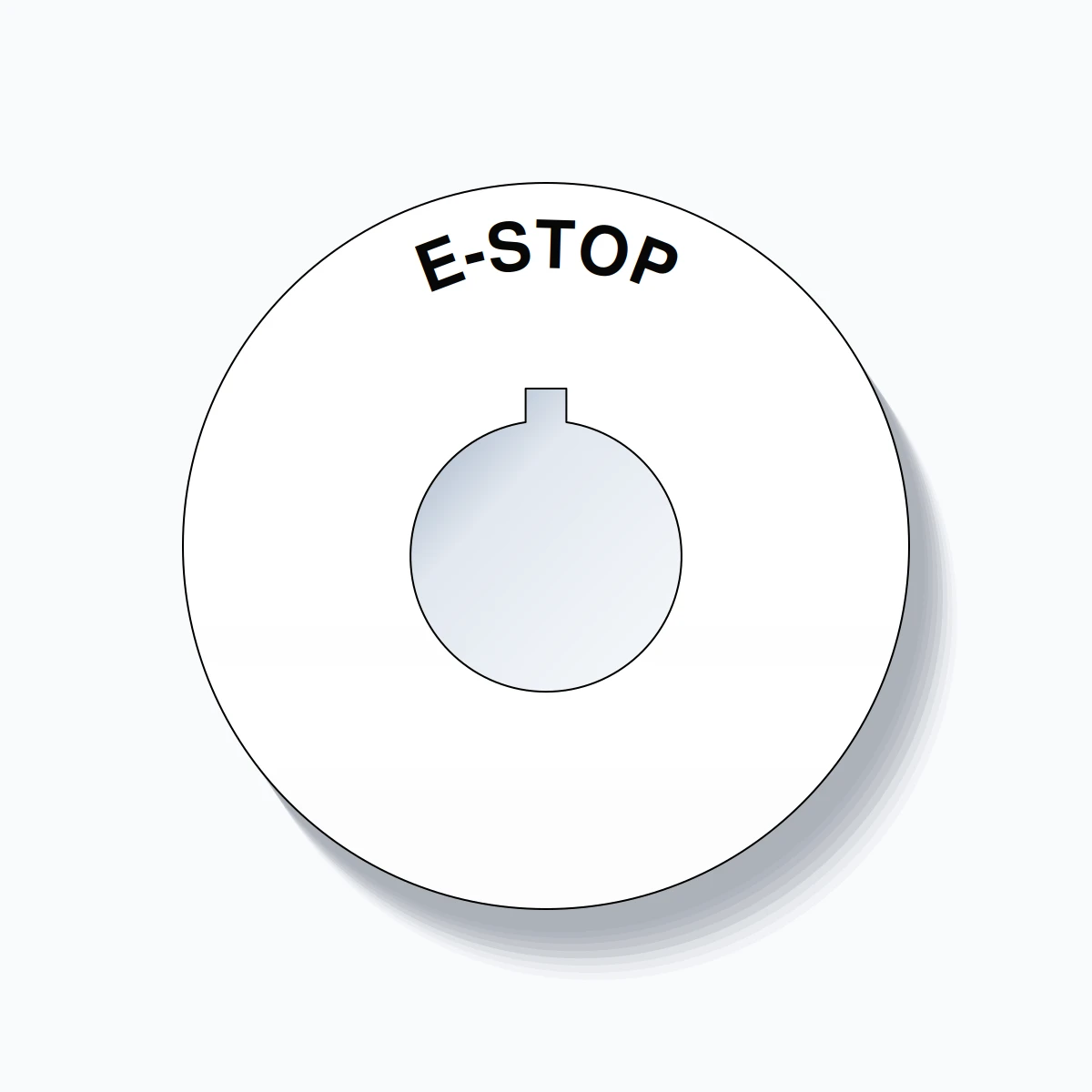 22mm Ring Tag – E-STOP, Single-Line 60mm Round, Allen-Bradley Compatible, Black on White
