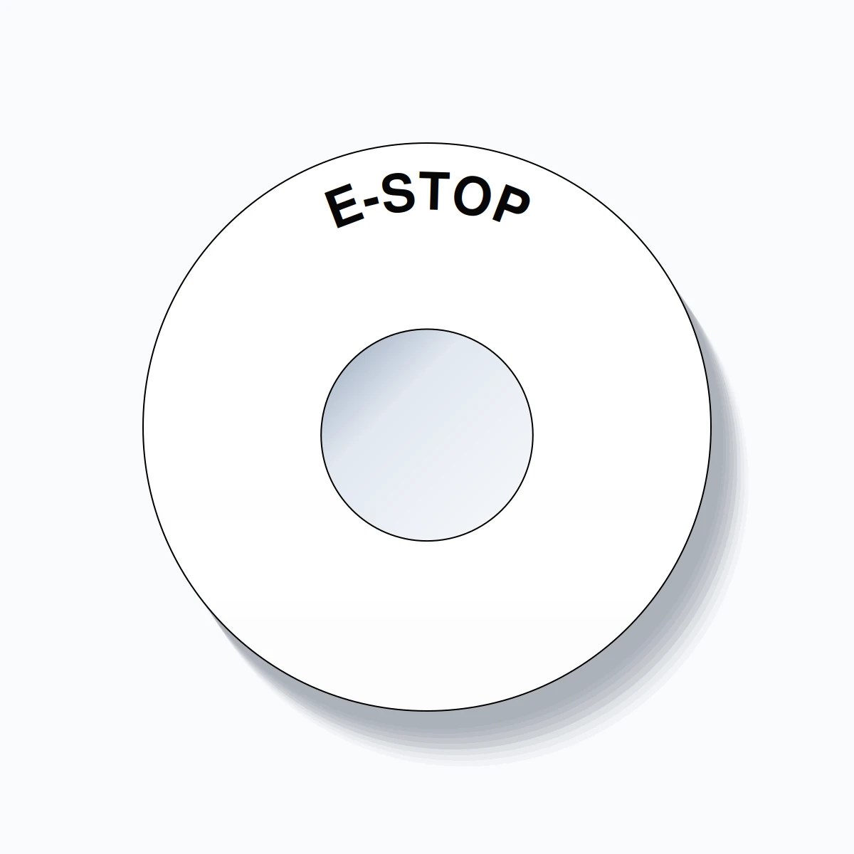 22mm Ring Tag – E-STOP, Single-Line 60mm Round, Black on White
