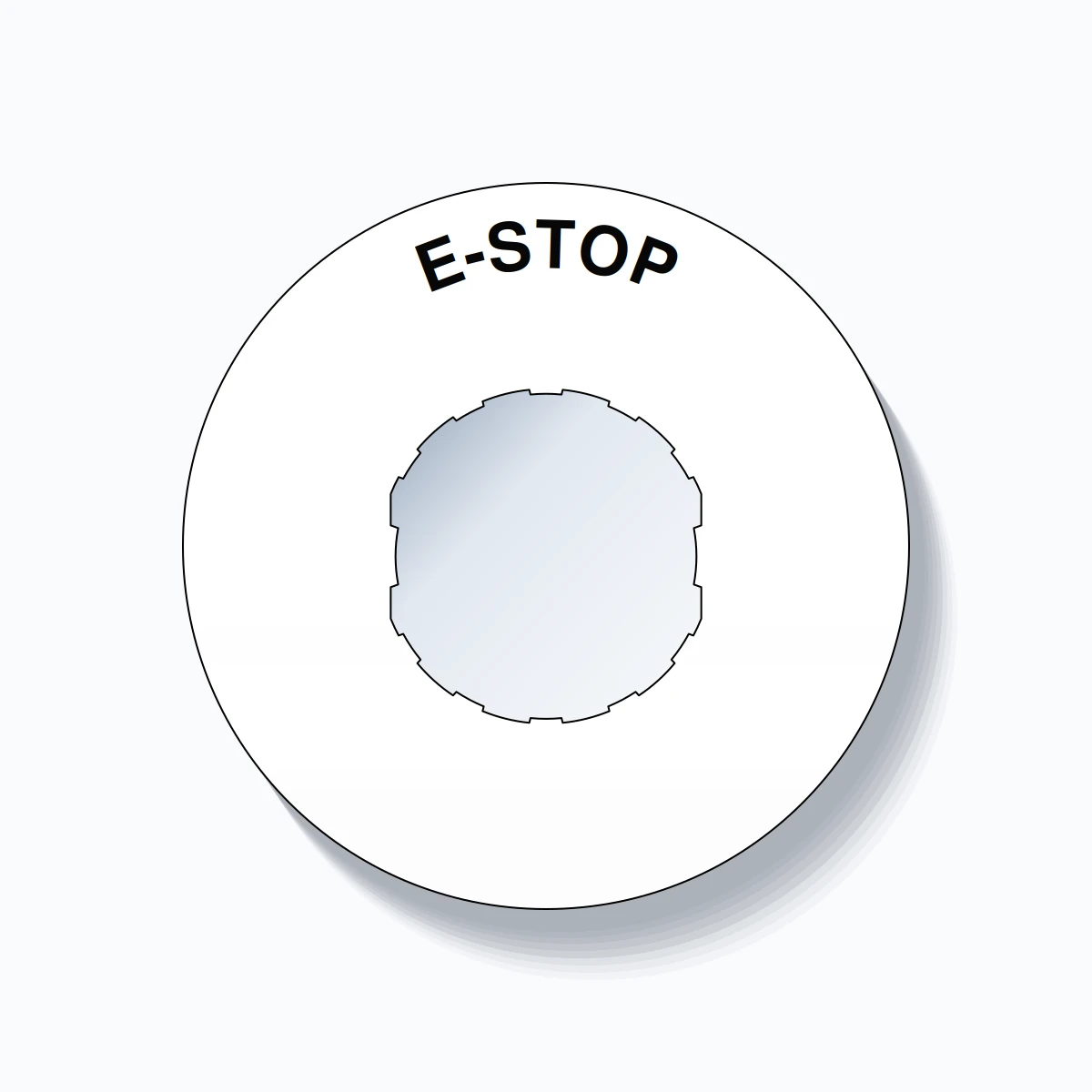 22mm Ring Tag – E-STOP, Single-Line 60mm Round, Schneider Electric Compatible, Black on White