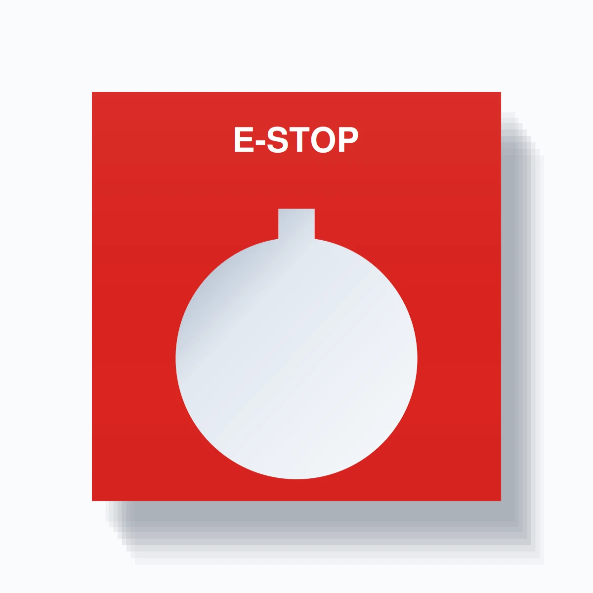 22mm Ring Tag – E-STOP, Single-Line Square, Allen-Bradley Compatible, White on Red