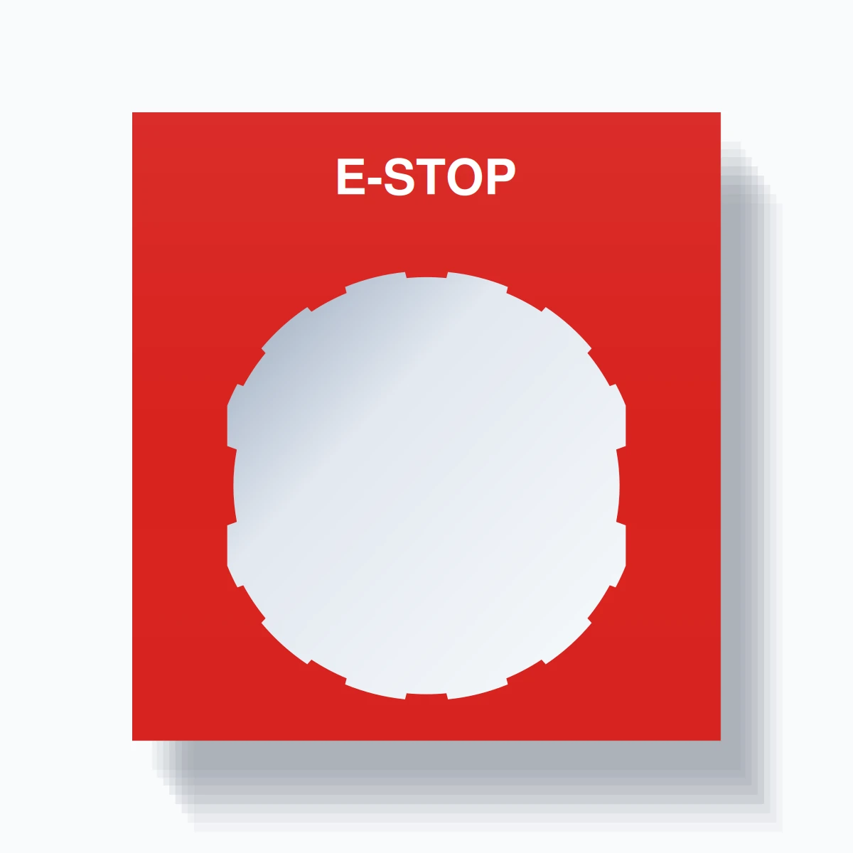 22mm Ring Tag – E-STOP, Single-Line Square, Schneider Electric Compatible, White on Red