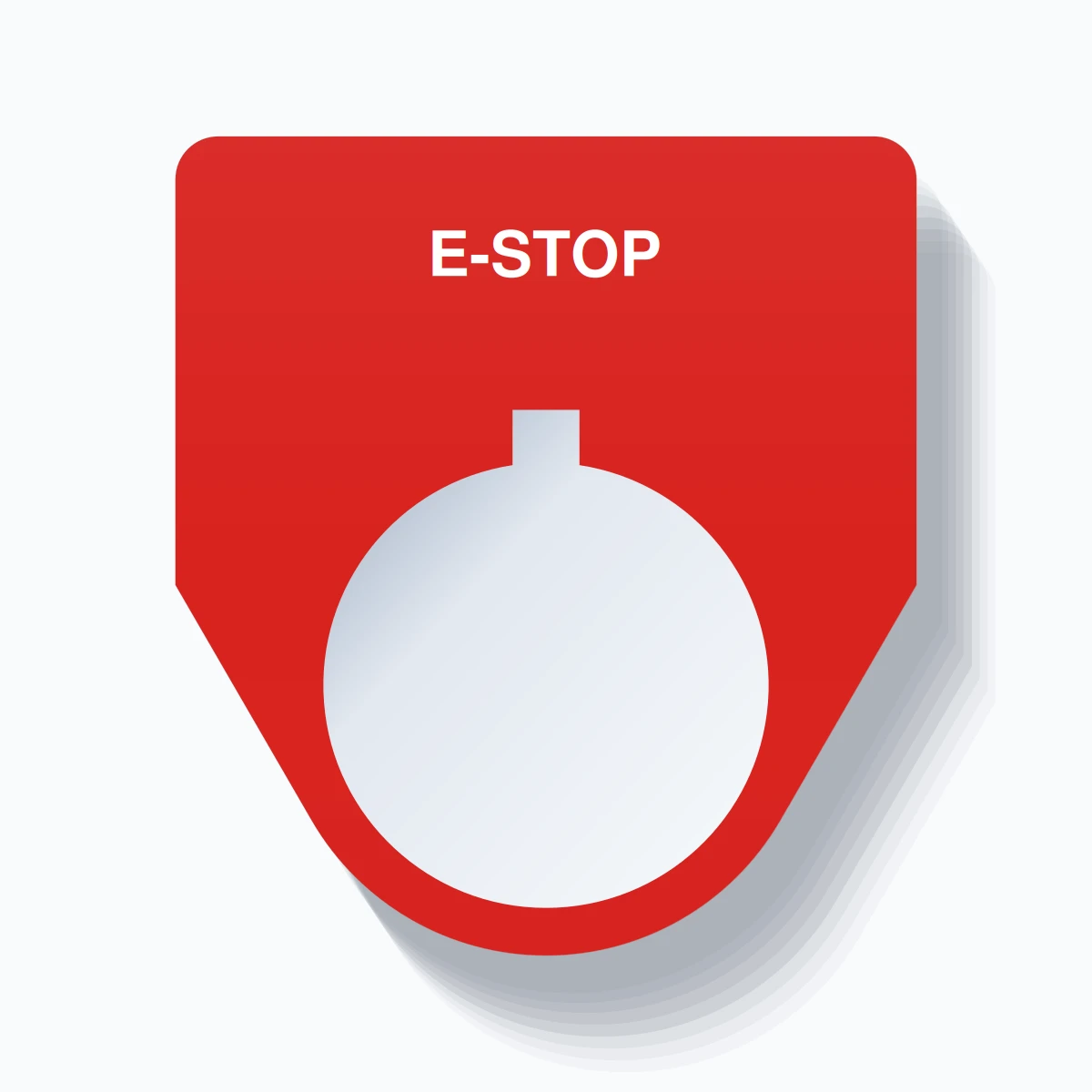 22mm Ring Tag – E-STOP, Single-Line Traditional, Allen-Bradley Compatible, White on Red
