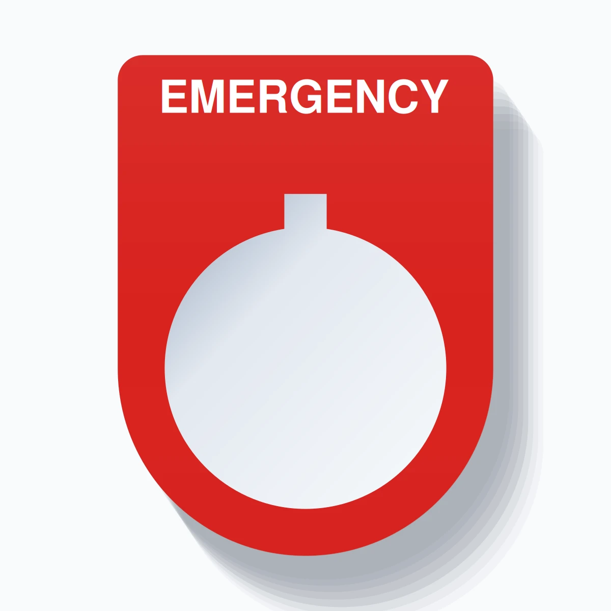 22mm Ring Tag – EMERGENCY, Single-Line Slim, Allen-Bradley Compatible, White on Red