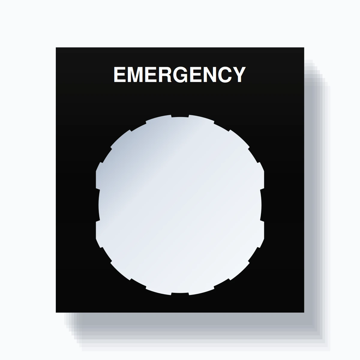22mm Ring Tag – EMERGENCY, Single-Line Square, Schneider Electric Compatible, White on Black