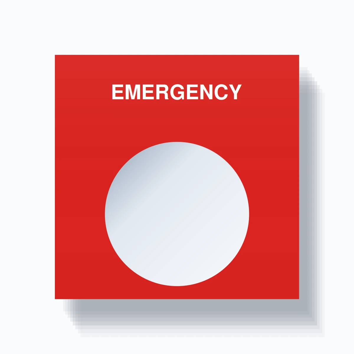 22mm Ring Tag – EMERGENCY, Single-Line Square, White on Red