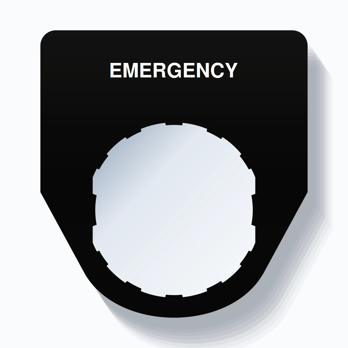 22mm Ring Tag – EMERGENCY, Single-Line Traditional, Schneider Electric Compatible, White on Black