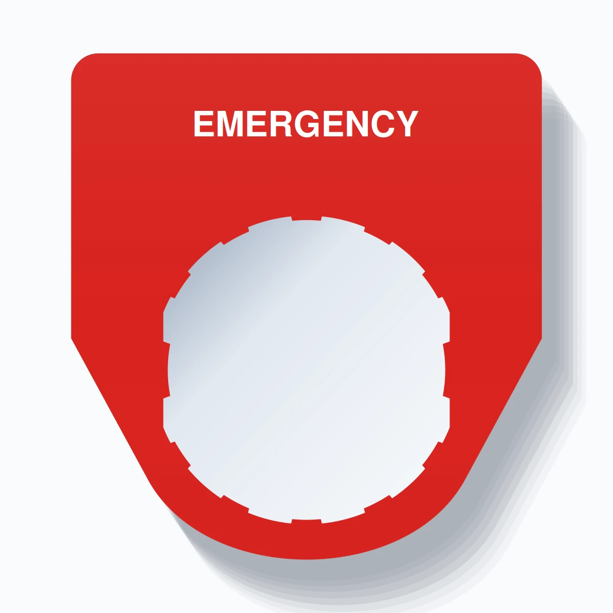 22mm Ring Tag – EMERGENCY, Single-Line Traditional, Schneider Electric Compatible, White on Red