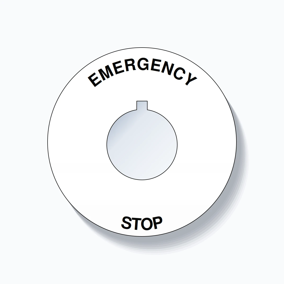 22mm Ring Tag – EMERGENCY STOP, Single-Line 60mm Round, Allen-Bradley Compatible, Black on White