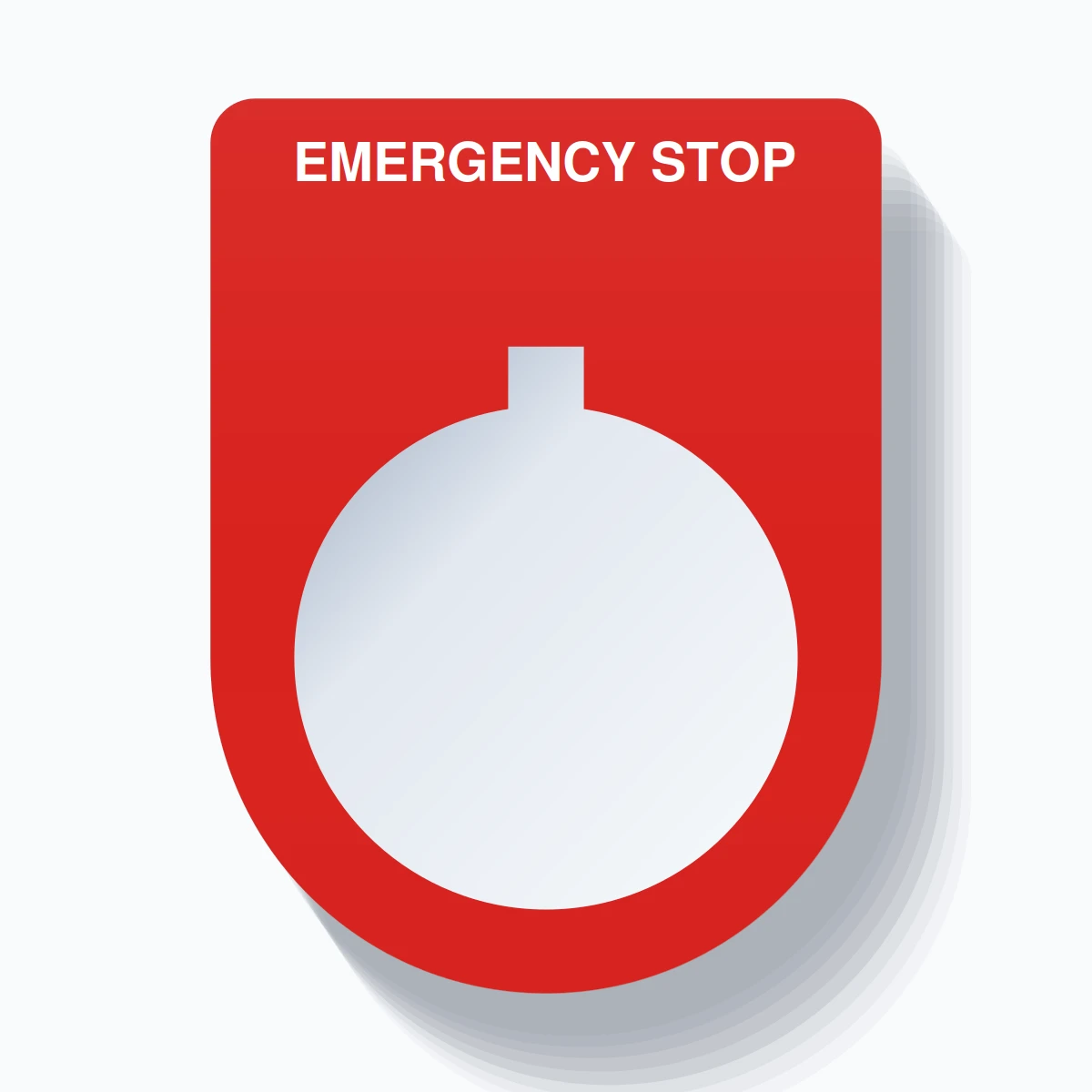 22mm Ring Tag – EMERGENCY STOP, Single-Line Slim, Allen-Bradley Compatible, White on Red