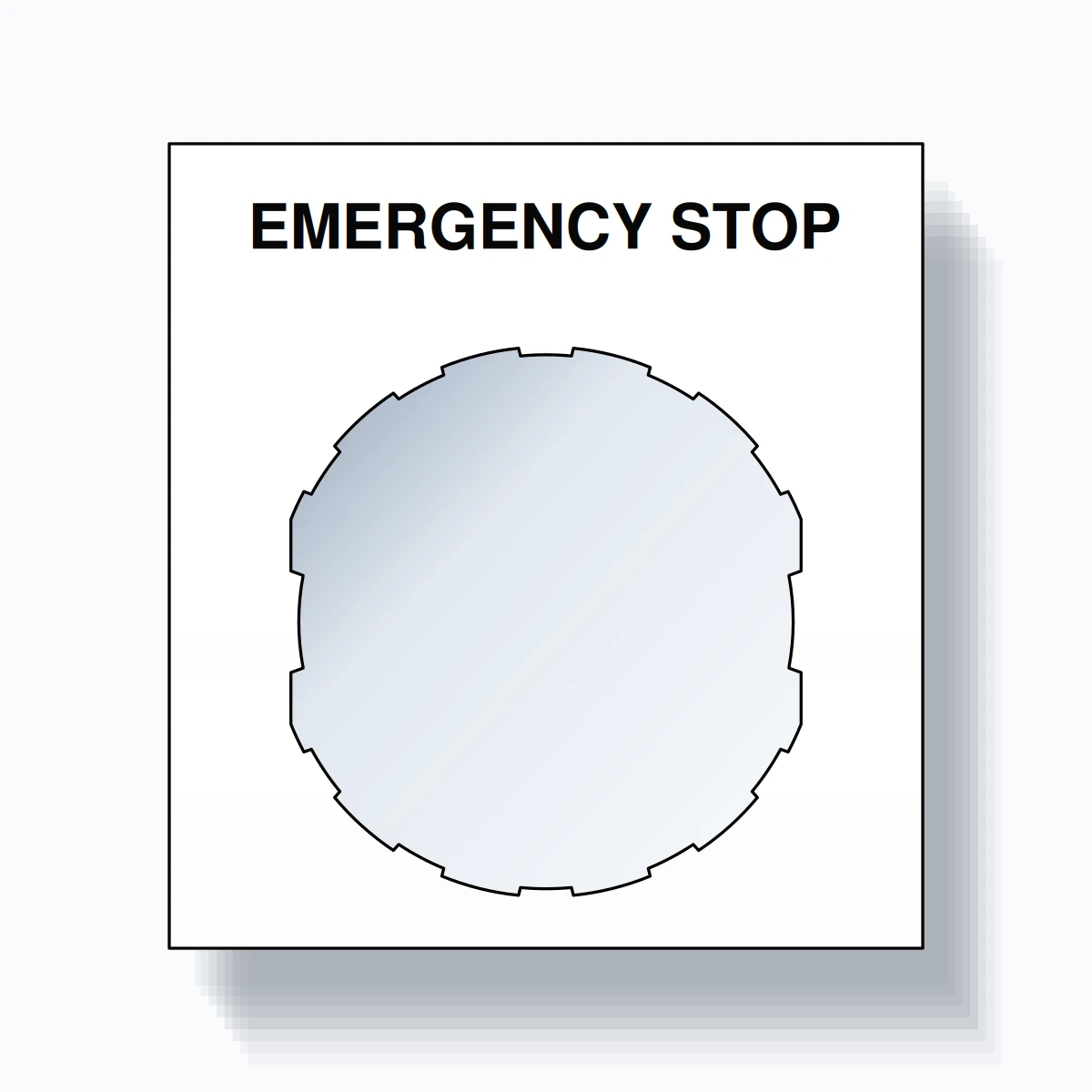 22mm Ring Tag – EMERGENCY STOP, Single-Line Square, Schneider Electric Compatible, Black on White