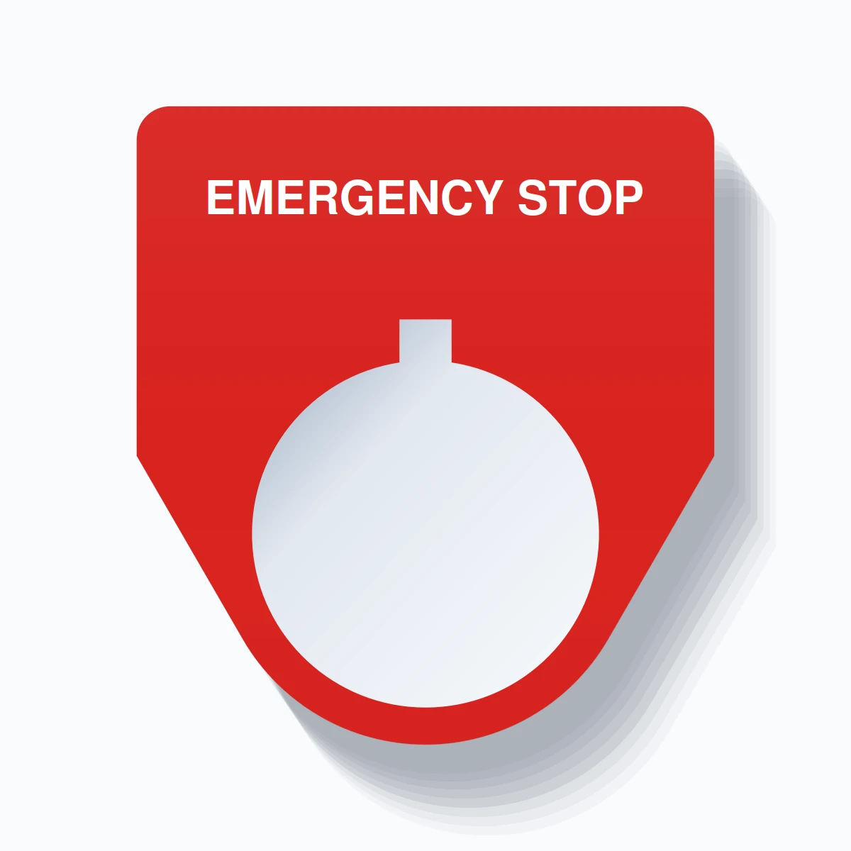22mm Ring Tag – EMERGENCY STOP, Single-Line Traditional, Allen-Bradley Compatible, White on Red