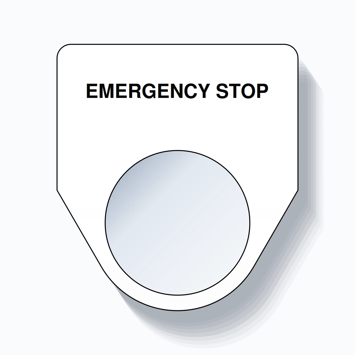 22mm Ring Tag – EMERGENCY STOP, Single-Line Traditional, Black on White