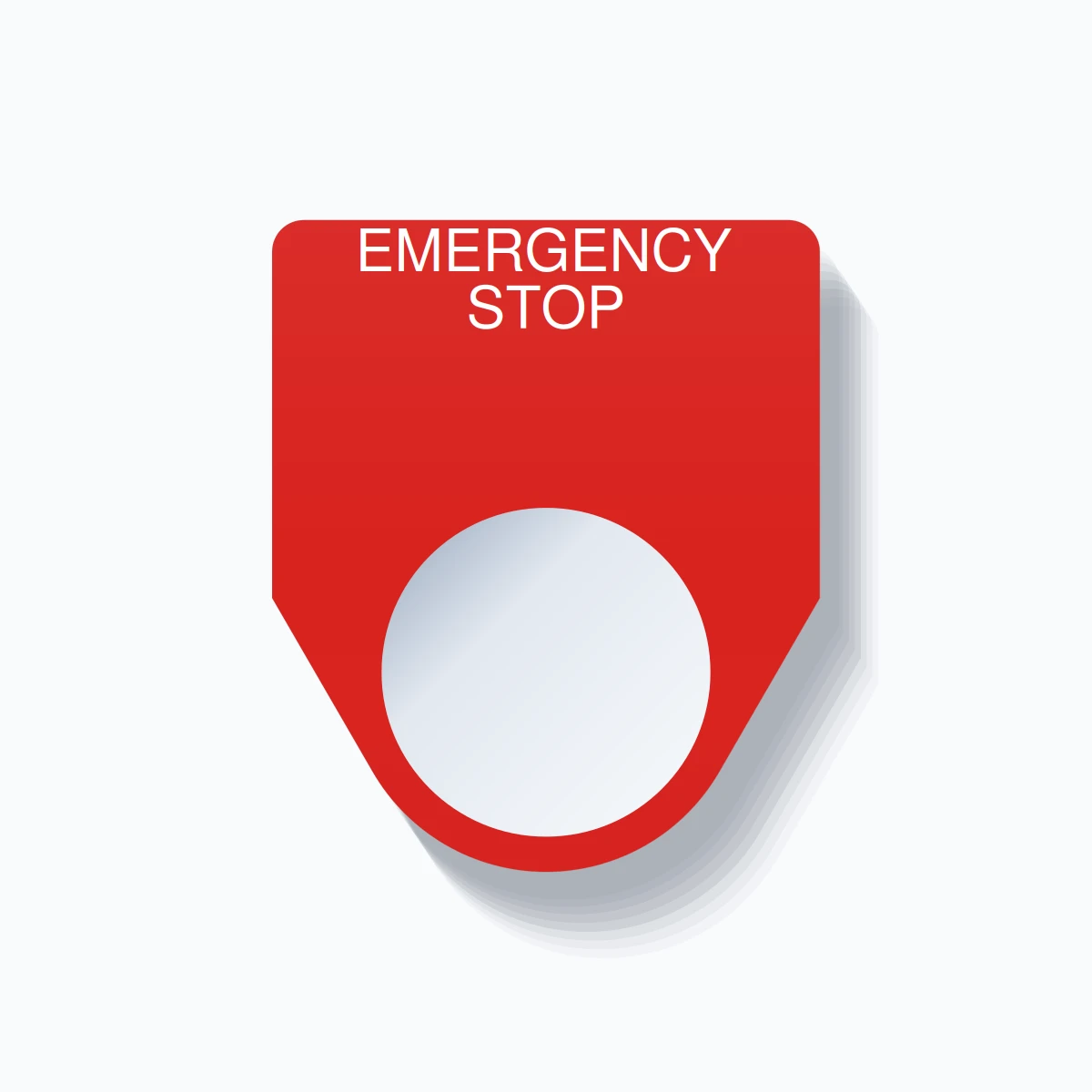 22mm Ring Tag – EMERGENCY STOP, White on Red