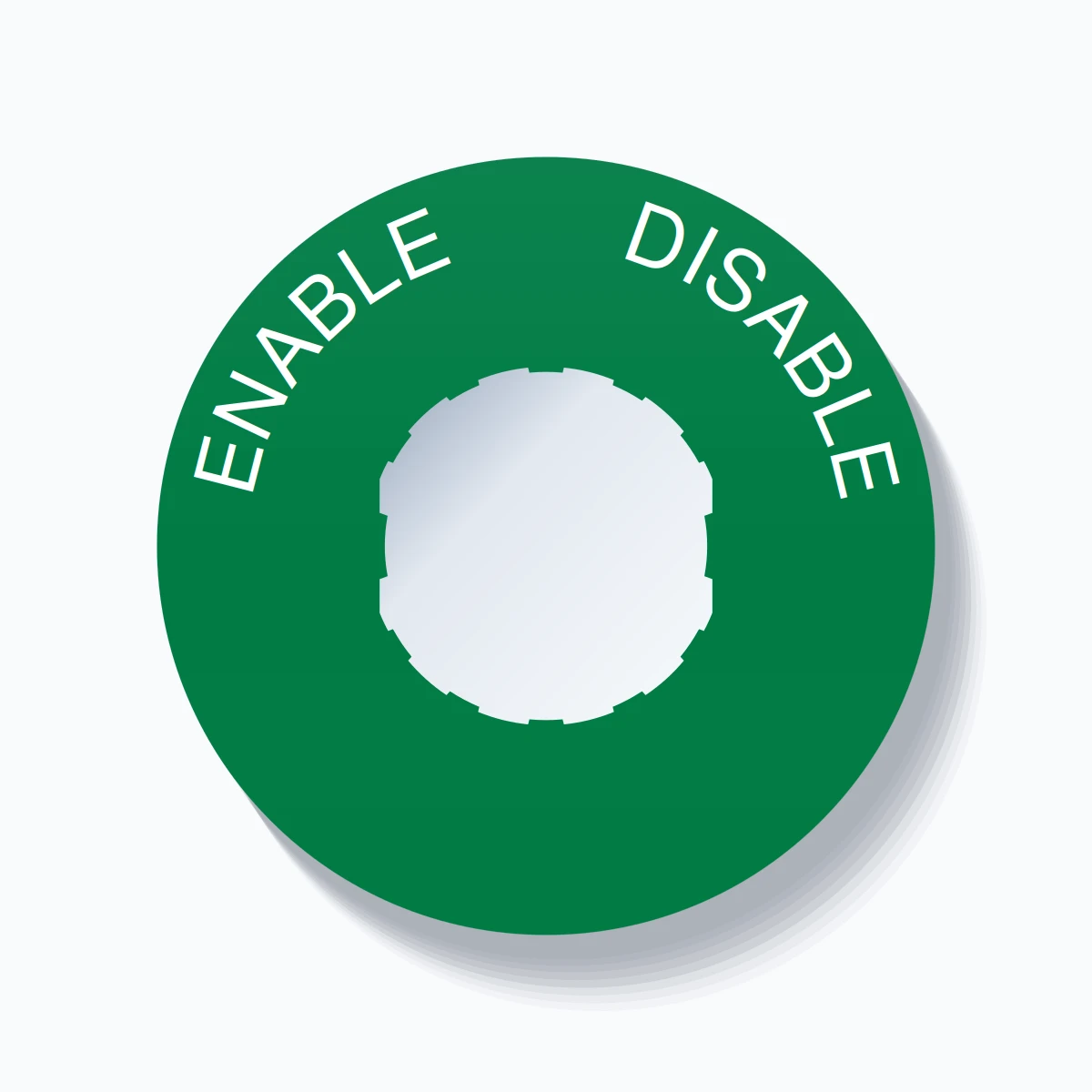 22mm Ring Tag – ENABLE       DISABLE, Single-Line 60mm Round, Schneider Electric Compatible, White on Green