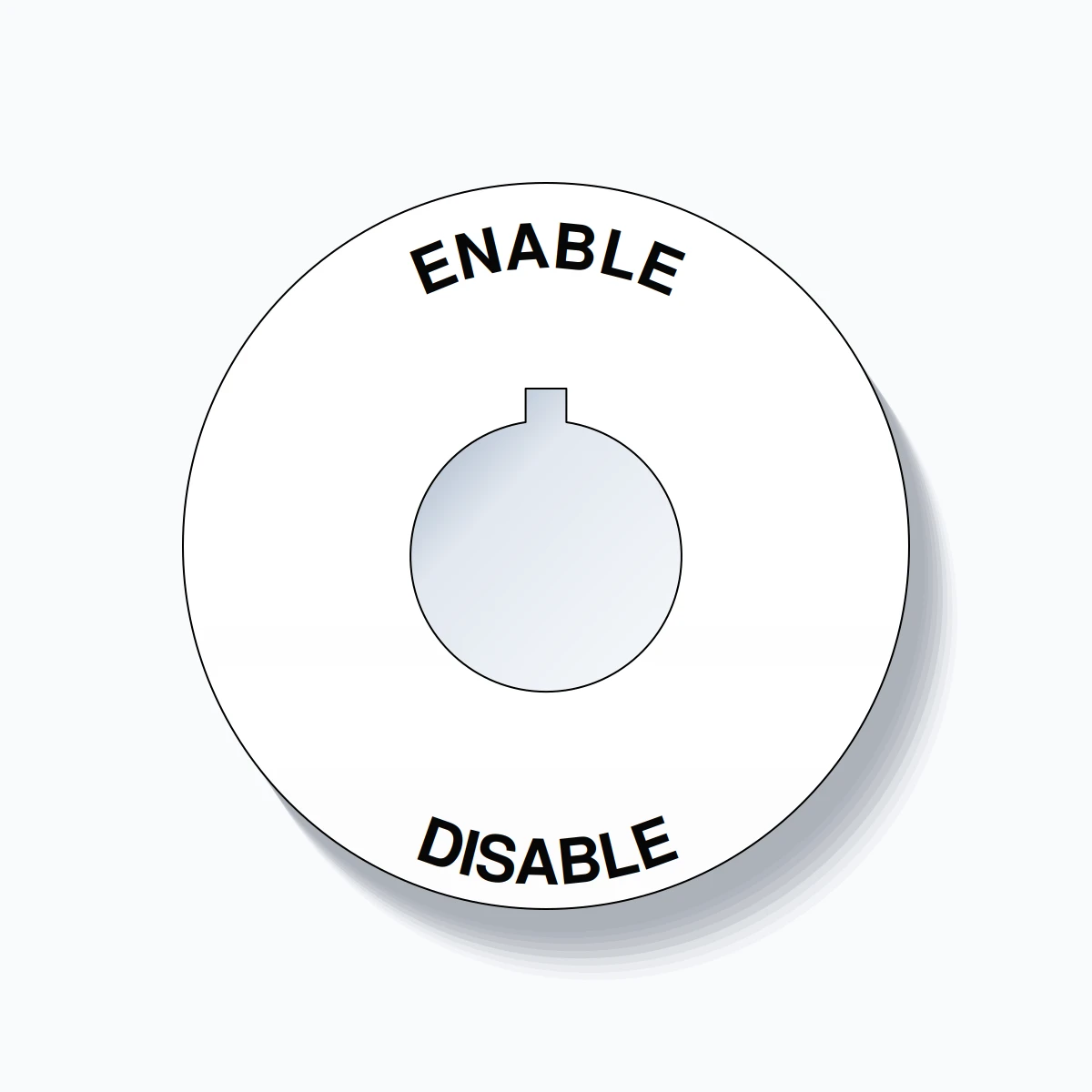 22mm Ring Tag – ENABLE DISABLE, Single-Line 60mm Round, Allen-Bradley Compatible, Black on White