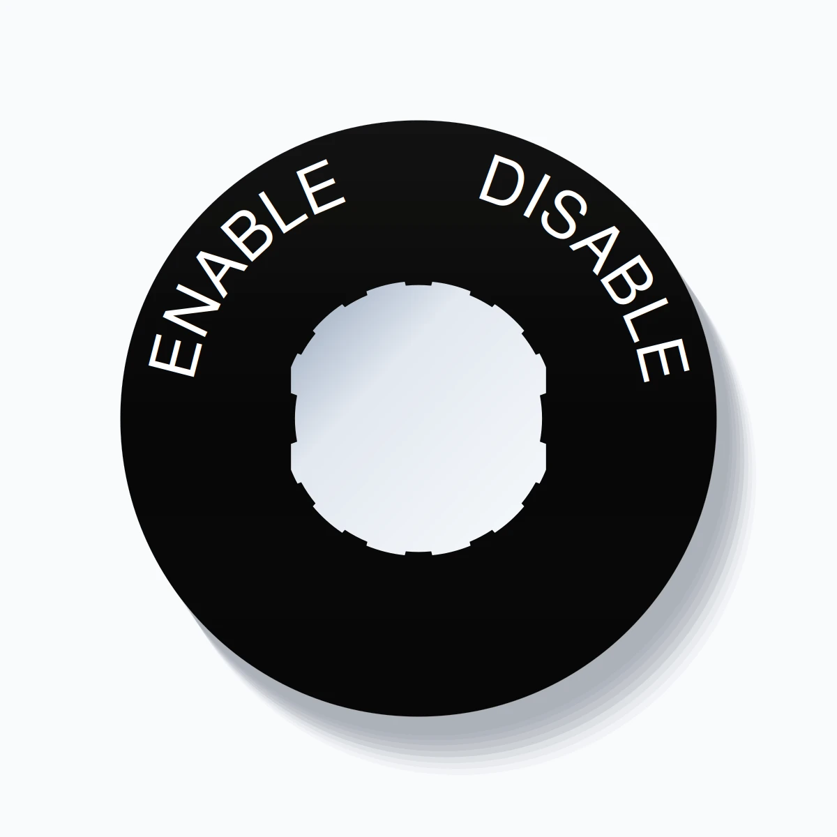 22mm Ring Tag – ENABLE       DISABLE, Single-Line 60mm Round, Schneider Electric Compatible, White on Black