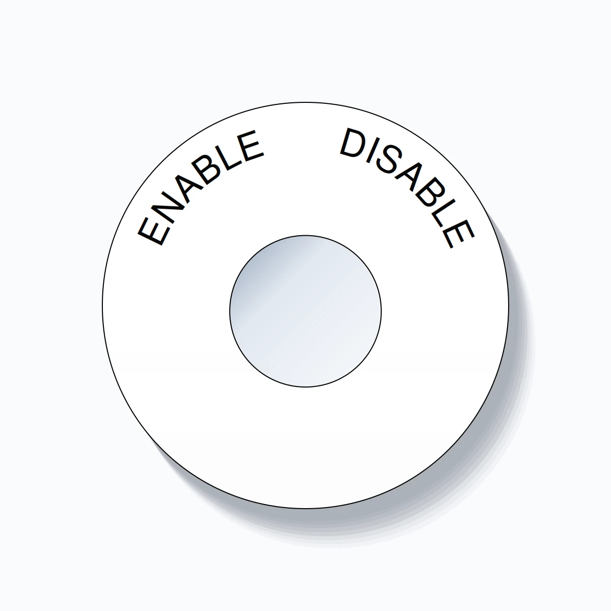 22mm Ring Tag – ENABLE       DISABLE, Single-Line 60mm Round, Black on White