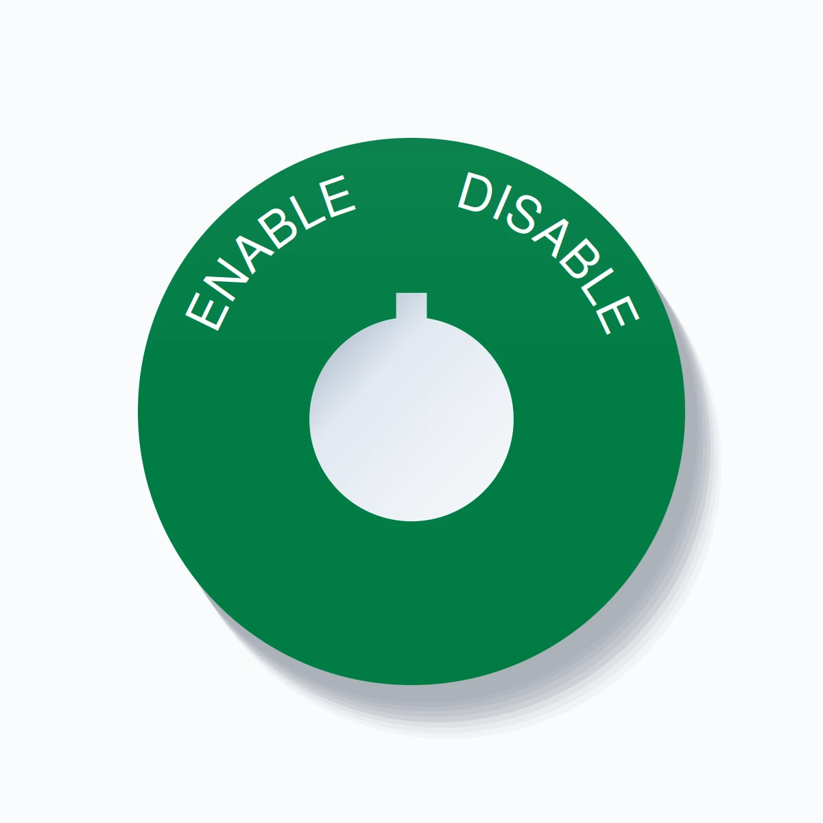 22mm Ring Tag – ENABLE       DISABLE, Single-Line 60mm Round, Allen-Bradley Compatible, White on Green