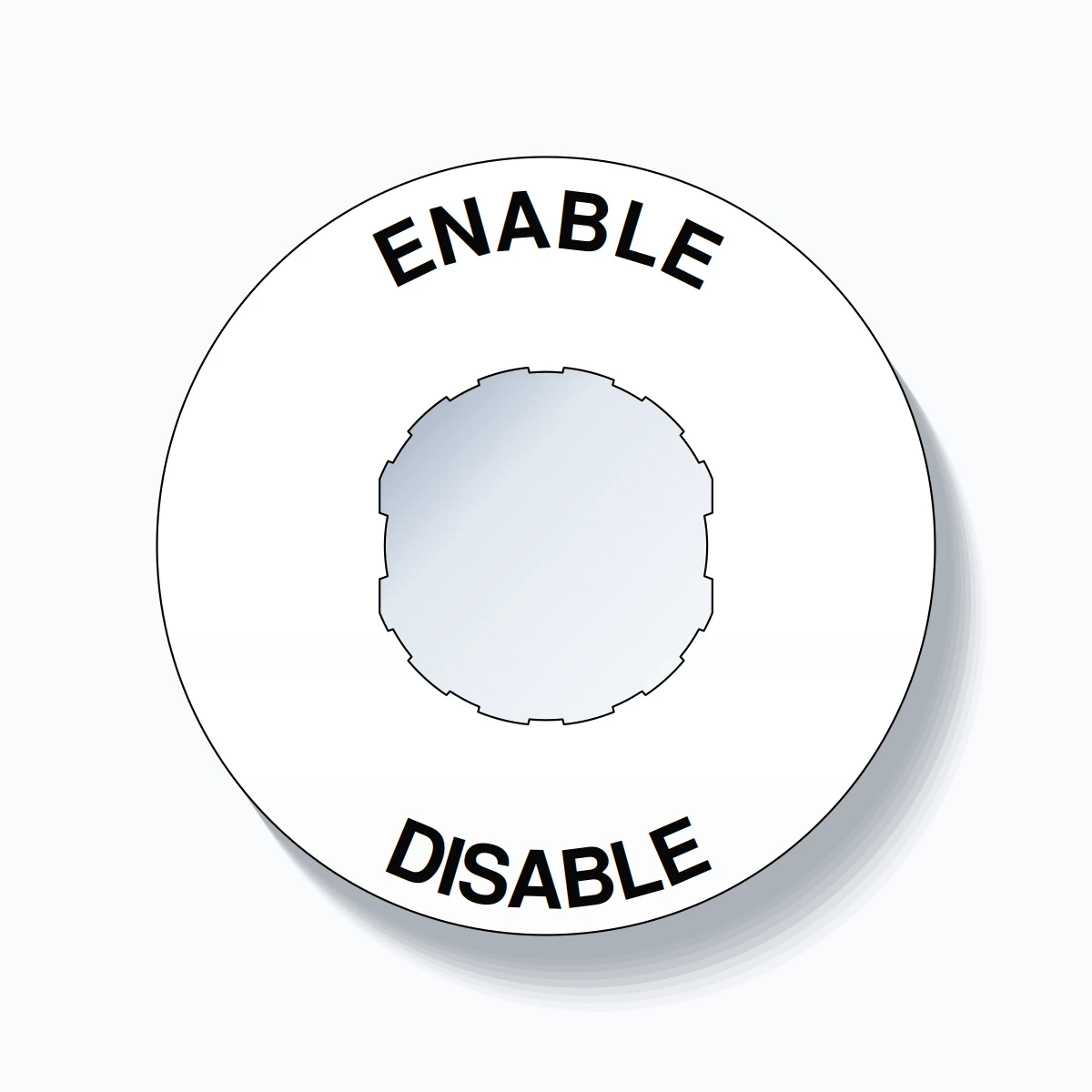 22mm Ring Tag – ENABLE DISABLE, Single-Line 60mm Round, Schneider Electric Compatible, Black on White