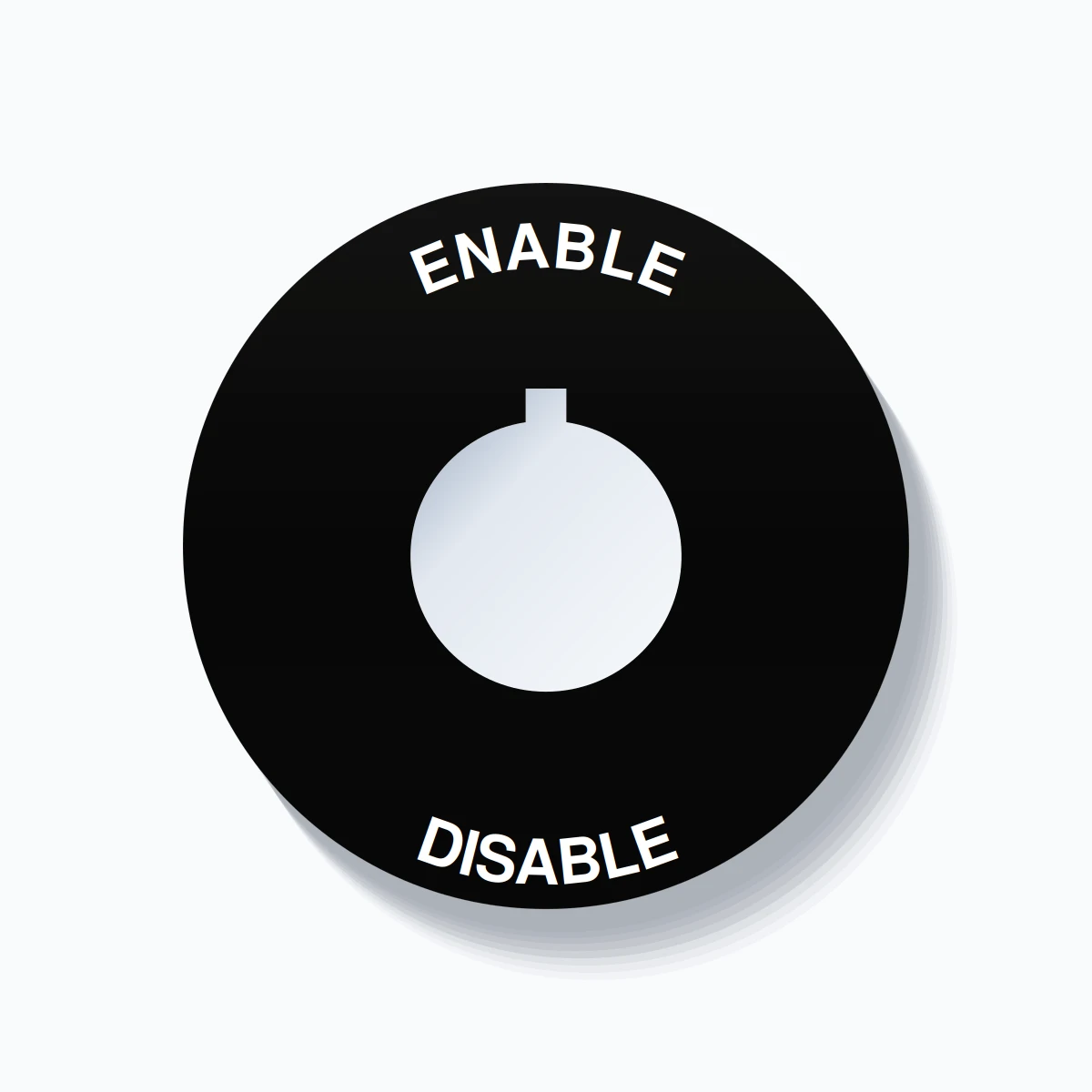 22mm Ring Tag – ENABLE DISABLE, Single-Line 60mm Round, Allen-Bradley Compatible, White on Black