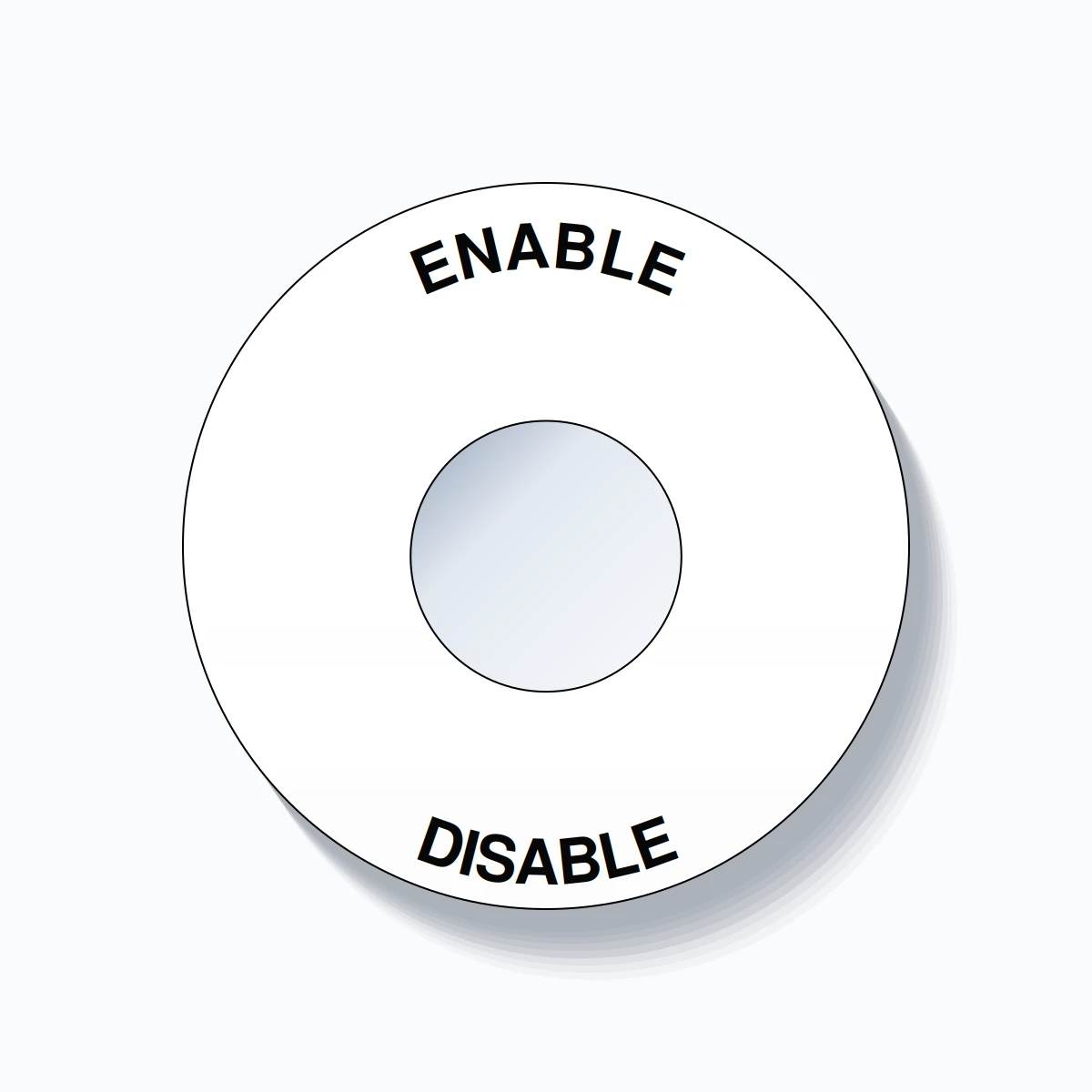 22mm Ring Tag – ENABLE DISABLE, Single-Line 60mm Round, Black on White
