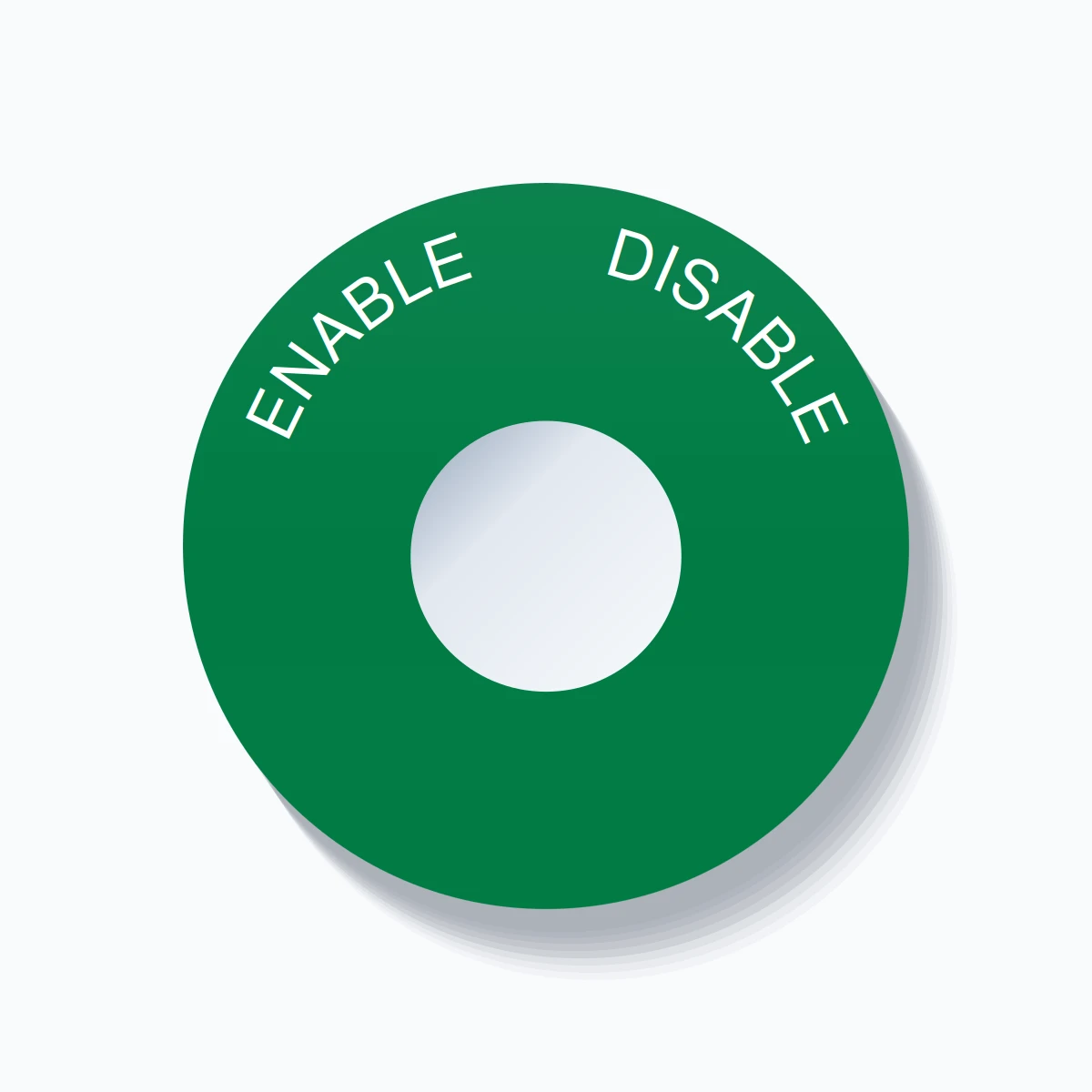 22mm Ring Tag – ENABLE       DISABLE, Single-Line 60mm Round, White on Green