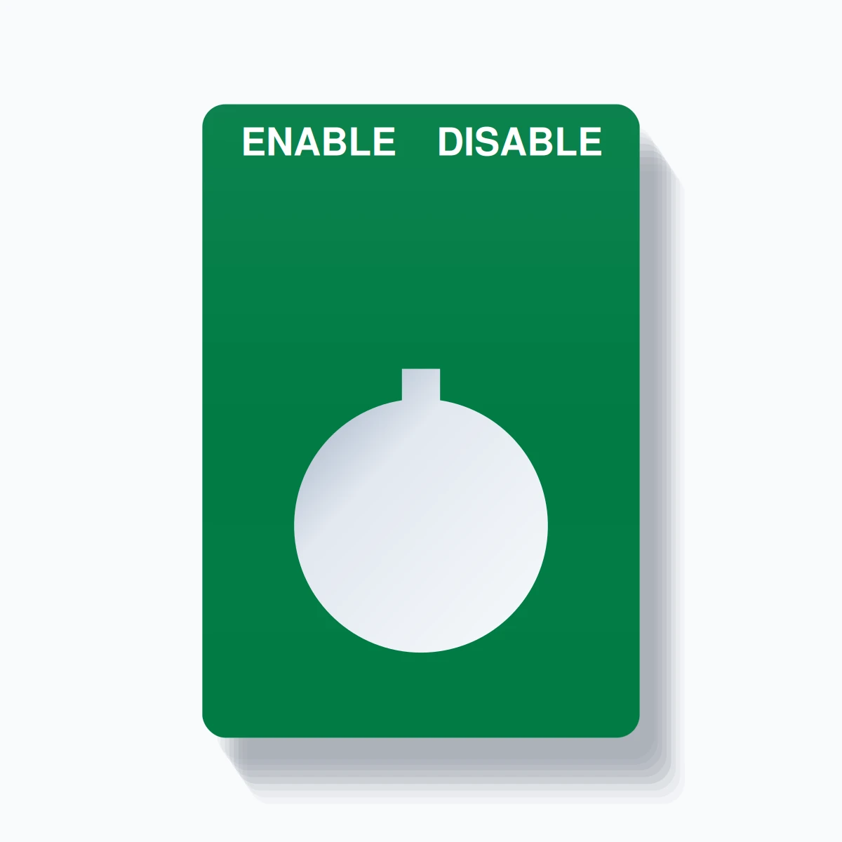22mm Ring Tag – ENABLE DISABLE, Two-Line Rounded, Allen-Bradley Compatible, White on Green
