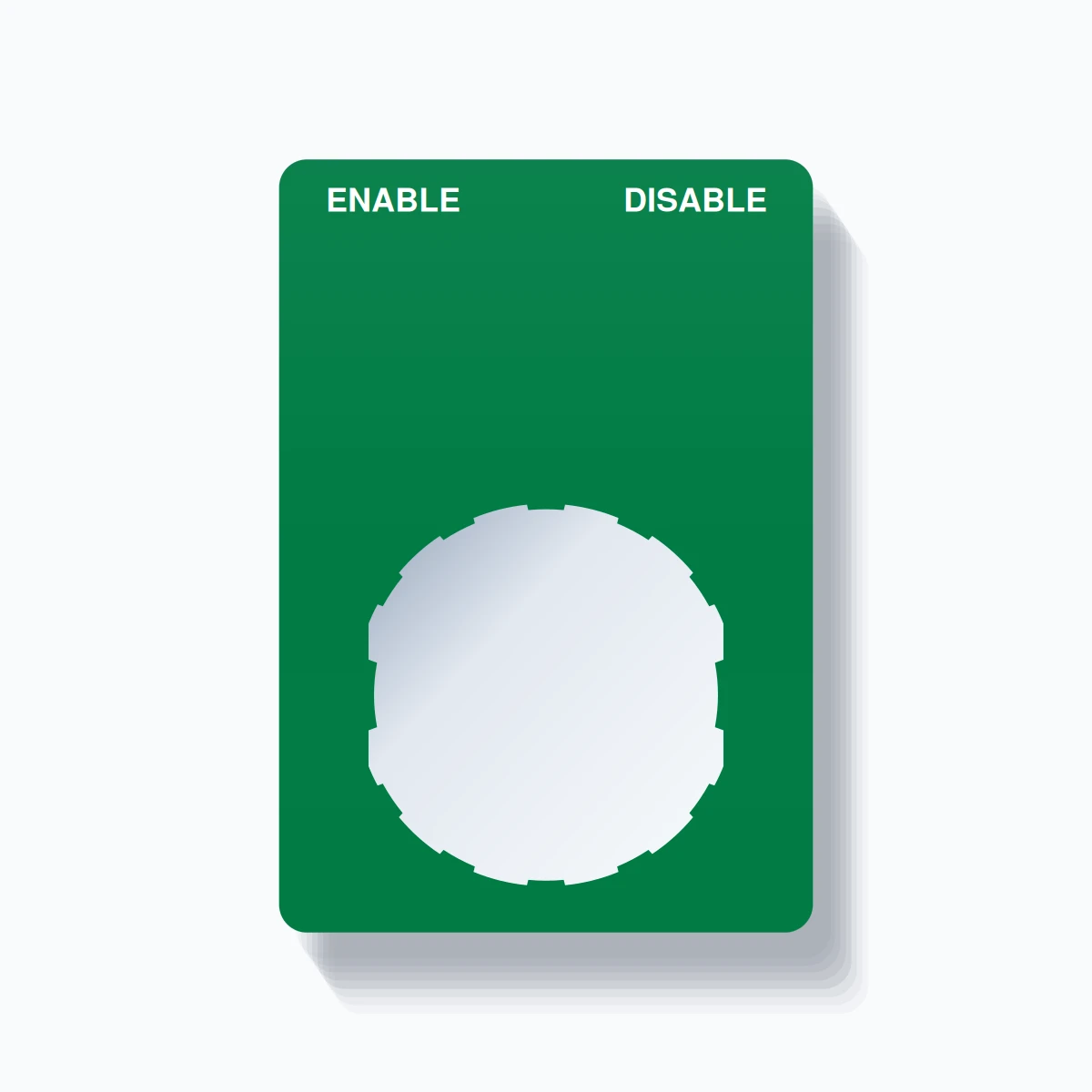 22mm Ring Tag – ENABLE DISABLE, Two-Line Rounded, Schneider Electric Compatible, White on Green