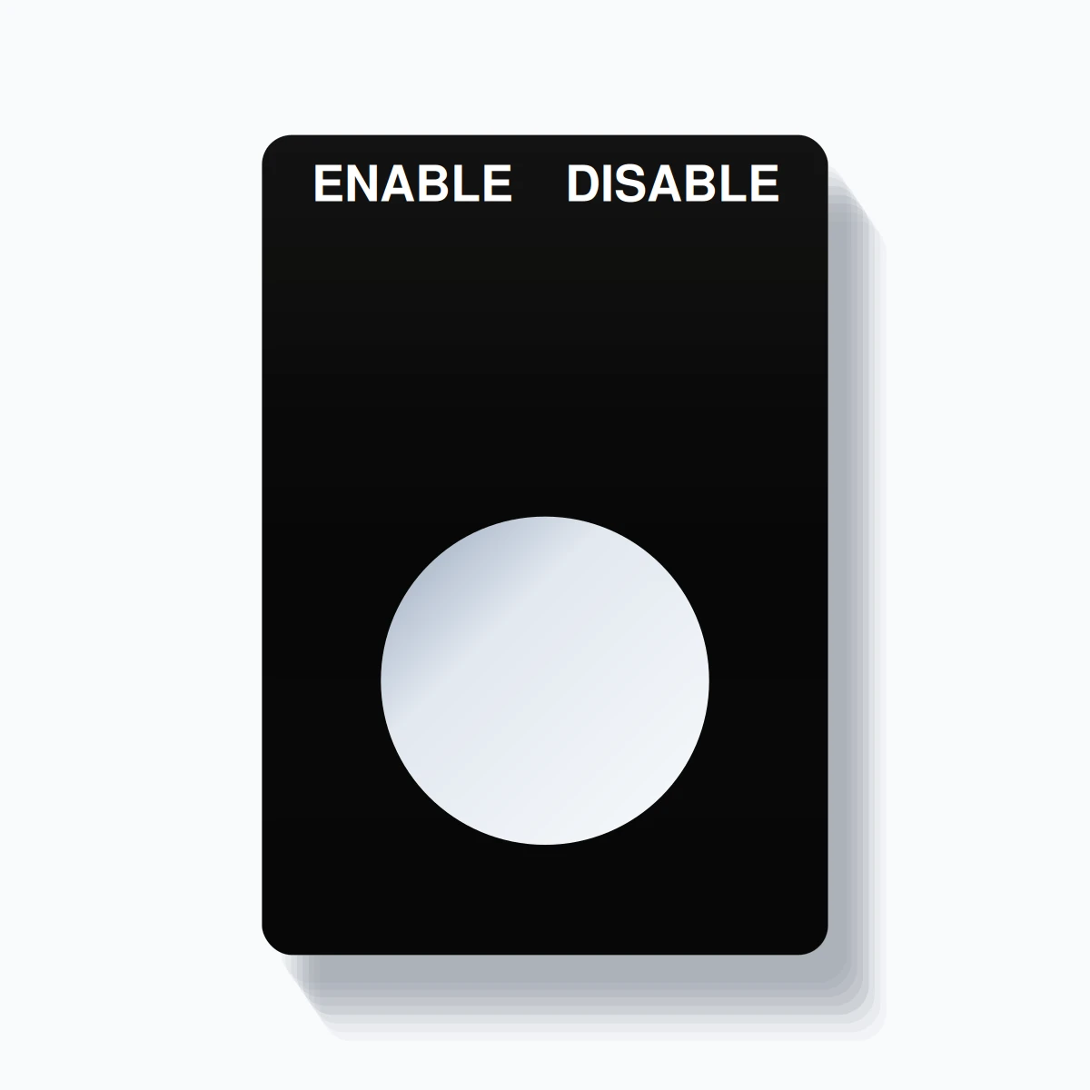 22mm Ring Tag – ENABLE DISABLE, Two-Line Rounded, White on Black