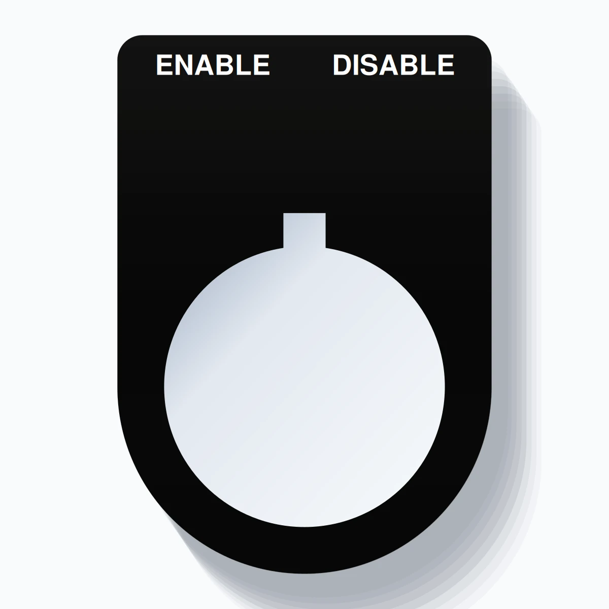 22mm Ring Tag – ENABLE DISABLE, Two-Line Slim, Allen-Bradley Compatible, White on Black