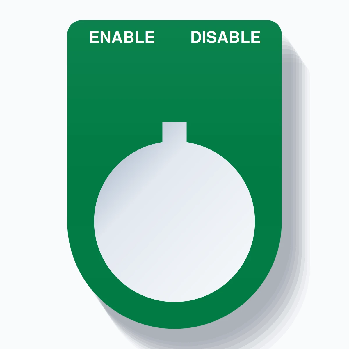 22mm Ring Tag – ENABLE DISABLE, Two-Line Slim, Allen-Bradley Compatible, White on Green